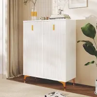 OKWISH Kommode Sideboard mit viel Stauraum, Schrank mit 2 tür und 2 Schubladen mit goldenen Griffen, Schubladenschrank Anrichte Schuhschrank für Wohnzimmer, 82*35*101 cm, Weiß