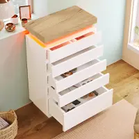 Flieks Wohnzimmerschrank Kommode mit 6 Schubladen, Sideboard mit LED, Hochschrank Schubladenkommode Anrichte, 73x39x115cm, Weiß