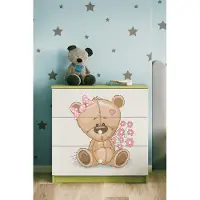RAUMHIRSCH FURNITURE Kinderkommode mit Schubladen Teddybär Blumen in der Farbe Grün Babydreams