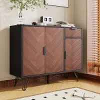 OKWISH Kommode Sideboard mit viel Stauraum, Schrank mit mit Schublade und höhenverstellbaren Einlegeböden, Schubladenschrank Anrichte für Wohnzimmer, 90 x 30 x 71,5 cm, Schwarz und Holzoptik