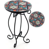 Costway Beistelltisch ∅30x50cm, Mosaiktisch Rund, Gartentisch Bistrotisch, aus Metall, Keramik, Bunt