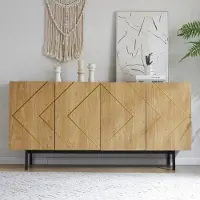 Merax Sideboard 160x40x78 cm mit 4 Türen, Einlegearbeiten & Metallleisten, griffloses Design, erhöhte Füße 18 cm, feuchtigkeitsgeschützt, modernes Des
