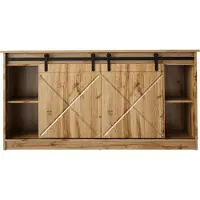 Sonstiges Kommode GRANERO 160 cm WOTAN EICHE gefräster Fronten 2 Schiebetüren MDF Sideboard Highboard Schrank offene Regale Büfett Moderner Cottage-Stil Landhausstil Rustikaler Stil Hochwertiges