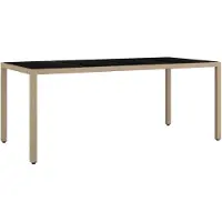Syfax Gartentisch mit Glasplatte Beige Poly Rattan & Hartglas