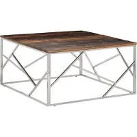 Syfax Couchtisch Silbern Edelstahl und Massive Holzschwellen
