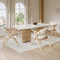 Flieks Klappbare Esszimmerstühle 4er Set, Küchenstühle Wohnzimmerstuhl mit Kissen, Tisch faltbar für Esszimmer, 64.5x66.5x73cm, Leinen, Naturbelassen