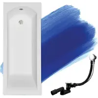 Badland Eckbadewanne Rechteck Badewanne SHEA 150x70 mit Ablaufgarnitur und Füßen + Badkissen Schwarz KODI | SHEA