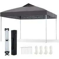 Costway Pavillon 3x3m, Faltpavillon, Partyzelt, Faltzelt, inkl. 8 Bodennägel & 4 Windseilen & 1 Tragetasche, Gartenpavillon, Grau