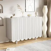 Flieks Kommode Schrank mit 4 Türen, tropfenförmiges Sideboard Wohnzimmerschrank, Standschrank Beistellschrank, Kommodeschrank für Flur, Weiß