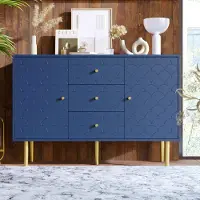 Flieks Kommode Fischschuppenmuster Sideboard mit 3 Schubladen und 2 Türen Verstellbare Ablage 120*40*82cm Marineblau