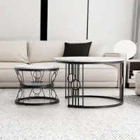 OKWISH Couchtisch 2er-Set,Sofatisch, Satztisch Beistelltisch für Schlafzimmer Balkon,Kaffeetisch,Satztische fürs Wohnzimmer, Weiß&Schwarz