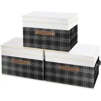 Sonstiges TYEERS Faltbare Aufbewahrungsbox mit Deckel Patchwork-Design 3er Set 38x25x25 cm Schwarz