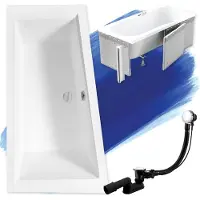 Badland Eckbadewanne Rechteck Badewanne Intima LINKS 160x90 mit Ablaufgarnitur, Füßen und Styroporverkleidung GRATIS