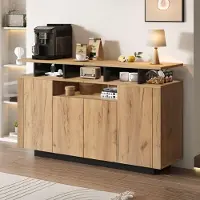 Merax Kommode Sideboard 120×40×85 cm mit 4 Türen, offenen Fächern, Buffetschrank, Kommode, Aufbewahrungsschrank für Wohnzimmer, Flur & Büro, Natur