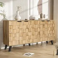 OKWISH Kommode Sideboard mit viel Stauraum, Schrank mit 4 Türen, Schubladenschrank Anrichte für Wohnzimmer, 160,5 x 35,5 x 78 cm, Natur