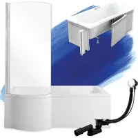 Besco Badewanne Rechteck 170x70 Links mit Styroporverkleidung, Ablauf & Füße GRATIS | Komplettset 4in1 Original Acryl Wanne Siphon | BADLAND INSPIRO