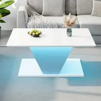 Merax V-förmiger Couchtisch mit LED-Beleuchtung, Scandi-Design Wohnzimmertisch mit Hochglanz-Oberfläche, 100x50x46 cm, Weiß