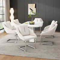 Flieks Esszimmerstühle 6er Set, Küchenstuhl Freischwinger mit Kissen, Schwingstuhl Polsterstuhl Wohnzimmerstuhl mit Samtbezug, Beige