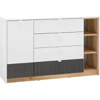 Furnlux Classic FURNLUX Anrichte Torino Graphit Und Weiss Und Eiche 138cm / Hauptfarbe: Weiß / Abmessungen: 138 x 86 x 40 cm