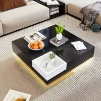 Merax Couchtisch mit herausnehmbarer Aufbewahrungsbox, Wohnzimmertisch Hochglanz mit LED, Beistelltisch, B/H/T: 72/30/72cm
