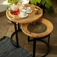 Sonstiges Couchtisch-Set Kaffeetisch Beistelltisch Wohnzimmertisch Metallbeine Holzplatte