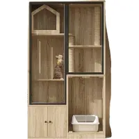 OEM Katzenkabinett mit abnehmbarer Sandplatte, Geruchsisolierung, einfache Wartung, Natürlich+MDF+Glas