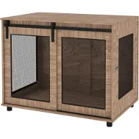 Northio Hundekäfig Möbel, Hundebox mit 2 verschließbaren Türen, Beistelltisch für Zuhause, Hundehaus für große Hunde unter 30 kg, Stahl, 98 x 60 x 78 cm, Nussbaum |