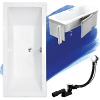 Besco Badewanne Rechteck Quadro 165x75 mit Ablaufgarnitur, Füßen und Styroporverkleidung GRATIS