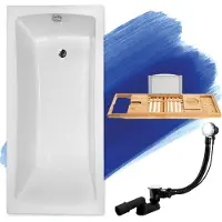 Besco BADLAND Badewanne Rechteck Optimaz 160x70 mit Ablaufgarnitur und Füßen GRATIS ohne Verkleidung + Bambus Ablage | BADLAND OPTIMAZ