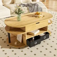 OKWISH Couchtisch Sideboard Beistelltisch，Vitrine，Aufbewahrungsschrank，vielseitiger Aufbewahrung,mit Hebefunktion, mit Schubladen，schwarz+holz