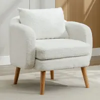 Flieks Polstersessel mit Massivholzbeinen, Relaxsessel Fernsehsessel mit Kissen, Ohrensessel Armlehnensessel mit Teddysamtbezug, Weiß