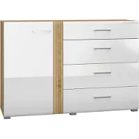 Furnlux Classic FURNLUX Anrichte Adagio Eiche Und Glänzend Reinweiss 134cm / Hauptfarbe: Weiß / Abmessungen: 134 x 90 x 42 cm