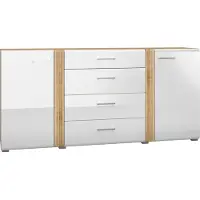 Furnlux Classic FURNLUX Sideboard Adagio Eiche Und Glänzend Reinweiss 190cm / Hauptfarbe: Weiß / Abmessungen: 190 x 90 x 42 cm