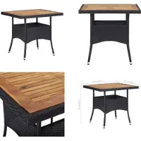 vidaXL Garten Esstisch Schwarz Poly Rattan und Massivholz Akazie - Gartentisch - Gartentische - Esstisch - Esstische