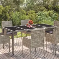 The Living Store Gartentisch mit Glasplatte Grau 190x90x75 cm Poly Rattan