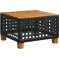 Syfax Gartentisch Schwarz 55x55x36 cm Poly Rattan Akazienholz