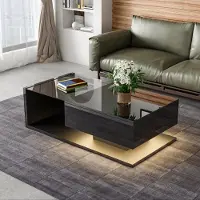Merax Couchtisch mit Schublade und Glastischplatte, Beistelltisch hochglanz Couchtisch mit LED- Beleuchtung, Wohnzimmertisch Kaffeetisch 105x55x32,5cm