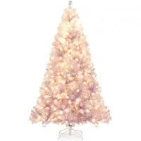 Costway 225cm Künstlicher Weihnachtsbaum mit warmweißen LEDs, 8 Modi & Metallständer, Tannenbaum, Christbaum, Kunstbaum Weihnachten Violett