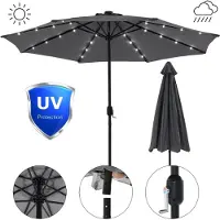 Mucola Sonnenschirm Ø3m inkl. LED Gartenschirm 360° drehbar Terrassenschirm Ampelschirm Marktschirm Strandschirm - Grau mit LED