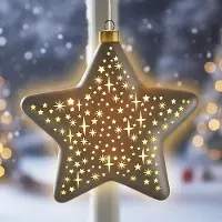 Spetebo LED Glas Weihnachtsstern champagner farben zum Hängen mit Timer - 19 cm - Dekostern soft gold beleuchtet Batterie betrieben