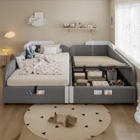 STILVORA Polsterbett 90x200 cm,Boxspringbett mit Stauraum,ohne Matratze,Kinderbett mit hydraulischem ,Stauraumbett mit erhöhtem,weichem Zaun aus linker und rechter Seitenplatte,Grau