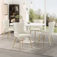 Flieks Esszimmerstühle 4er-Set, Stuhl Essstühle mit Samtbezug, Küchenstuhl mit goldenen Metallbeinen, Loungesessel Polsterstühle, beige