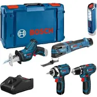 Bosch Professional 12V Akku-Werkzeug Set, GSR 12V-15, GOP 12V-28, GDR 12V-105, GSA 12V-14, GLI 12V-300, 3x2,0Ah Akkus, Ladegerät, XL-Boxx