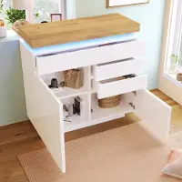 Flieks Kommode Sideboard mit LED, Wohnzimmerschrank mit 3 Schubladen und 2 Türen, Schubladenkommode mit Verstellbarer Ablage, Weiß