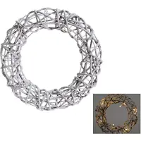 Spetebo Rattan Kranz mit Schnee Deko - ca. Ø 40 cm - beleuchtet 20 LED mit Timer