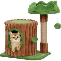 StarTech.com Kratzbaum für Katzen - Kratzpfosten - Baumstamm-Design - Höhle/Schlafhaus - Jute-Säule - Hängende Spielbälle - 40×30×53 cm - Braun/Grün