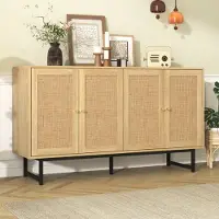 MODFU Sideboard mit Rattan Türen, Schrank Buffetfür Wohnzimmer, Schlafzimmer, Kinderzimmer, Jugendzimmer und Büro, Holzfarbe