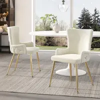 Flieks Esszimmerstühle 2er-Set, Stuhl Essstühle mit Samtbezug, Küchenstuhl mit goldenen Metallbeinen, Loungesessel Polsterstühle, beige