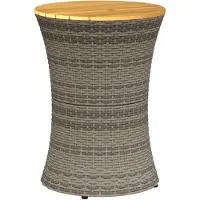 Syfax Garten-Beistelltisch Trommelform Grau Poly Rattan & Massivholz