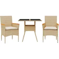 Syfax 3-tlg. Garten-Essgruppe mit Kissen Beige Poly Rattan und Glas